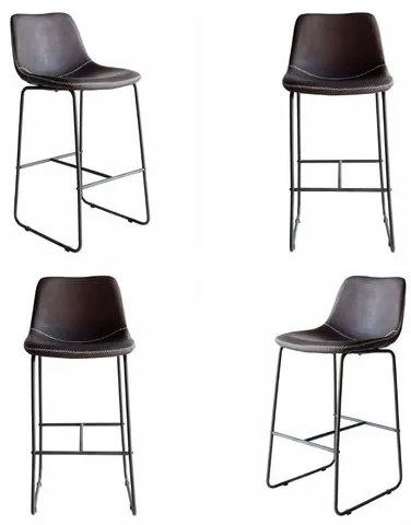 Kit 04 Banquetas Oxford Couro Ecológico Preto Base Aço - 76288 Sun House