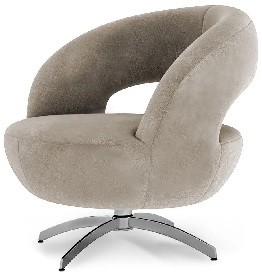 Poltrona Decorativa Base Giratória Topázio Veludo Bege - Sheep Estofados - Bege