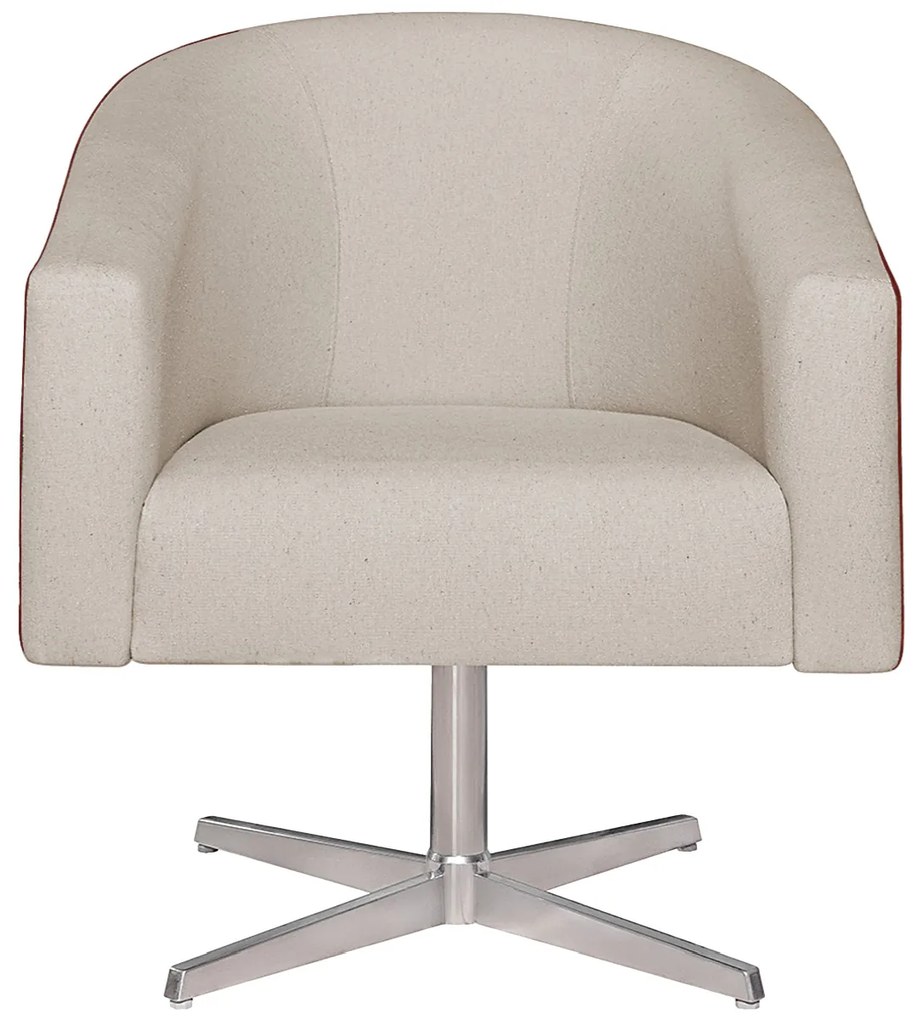 kit 02 Poltronas Luiza Base Giratória de Metal Sintético Nozes e Linho Bege - ADJ Decor