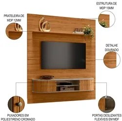 Painel para TV 75 Pol com Bancada Suspensa 208cm Ararati M01 Fendi/Nat