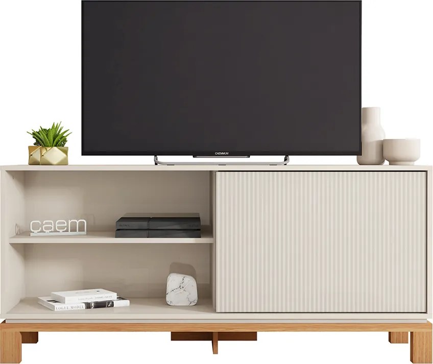 Rack Bancada Tv Para Sala de Estar 136cm Visari Off White/Freijó C01 - D'Rossi