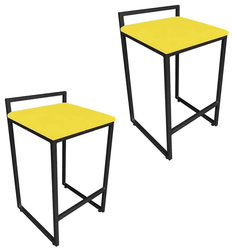 Conjunto 02 Banquetas Pietra Suede Base Preto - Amarelo