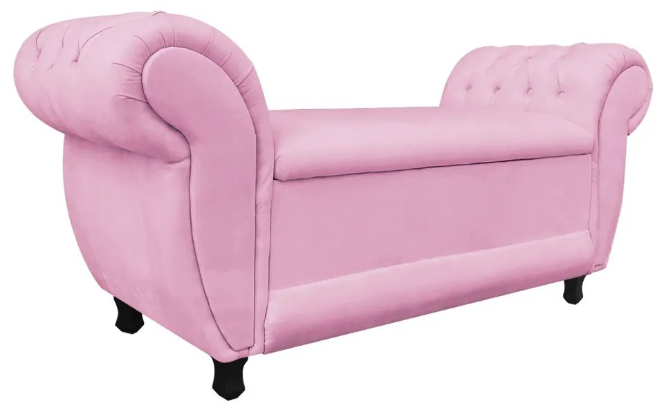 Recamier com Baú Grécia 195 cm Namoradeira Calçadeira Suede Rosa Bebê M11 - D'Rossi