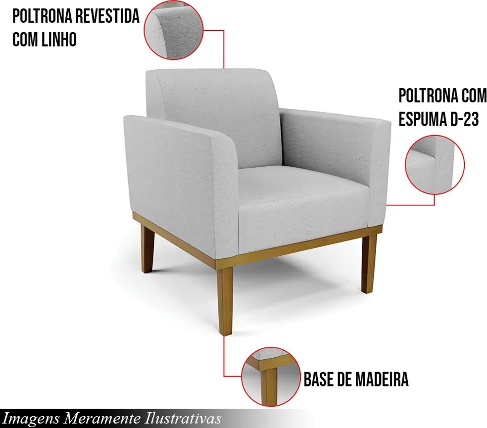Poltrona Decorativa Isabella Pés Fixo em Madeira Castanho Linho Cinza G19 - Gran Belo
