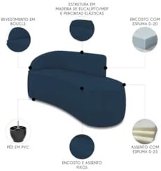 Sofá 3 Lugares Para Sala 180cm Orgânico Wendi Boucle Azul I01 - Mpoze