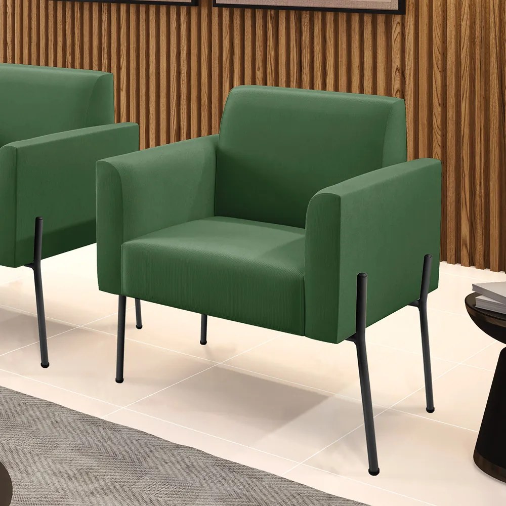 Poltrona Pé de Ferro Preto para Sala Marisa Suede D03 - D'Rossi - Verde