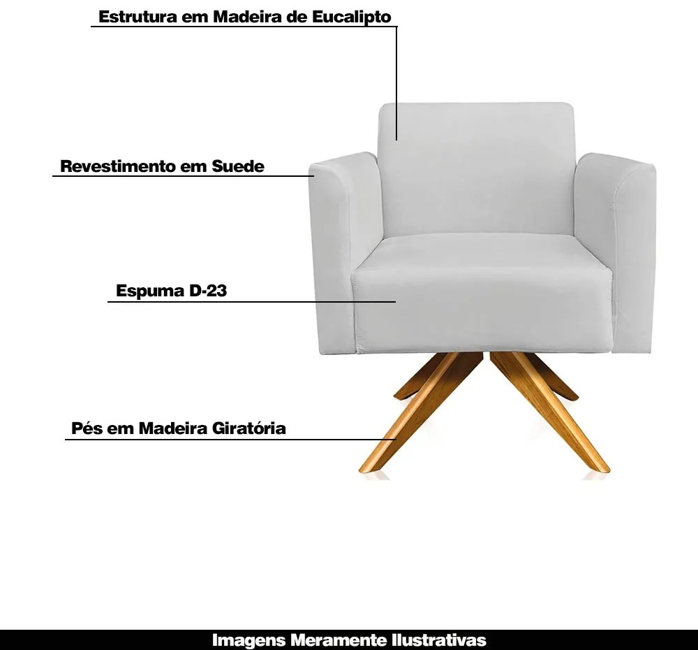 Kit 02 Poltronas Decorativas Isabella Base Giratória Madeira Suede Cinza G19 - Gran Belo
