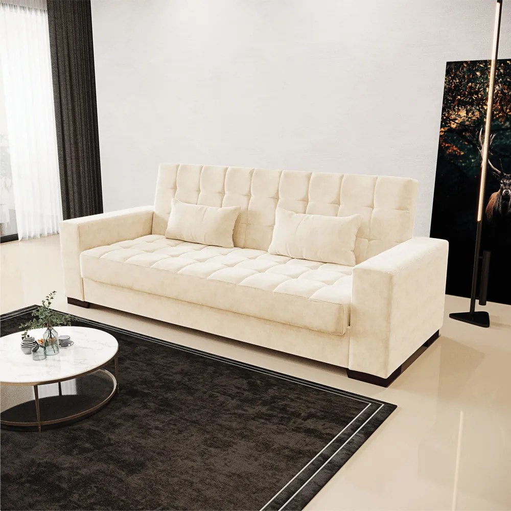 Sofá Cama Casal 3 Lugares 210cm Lisboa Suede Bege  D03 - D'Rossi