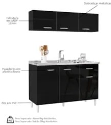 Armário Aéreo e Balcão de Cozinha com Pia Inox 120cm Classic Z46 Preto