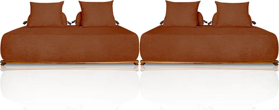 Sofá Modulado 6 Lugares com Almofadas Soltas Pés Madeira Maciça 360cm Homer Bouclê Terracota G63 - Gran Belo