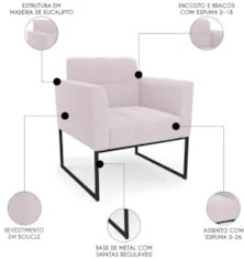 Poltrona Para Sala Base Industrial Preto Ana Bouclé Rosê - Ibiza