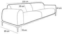 Sofá 230cm 3 Lugares Pés Preto Molino C-129 Linho Bege - Domi
