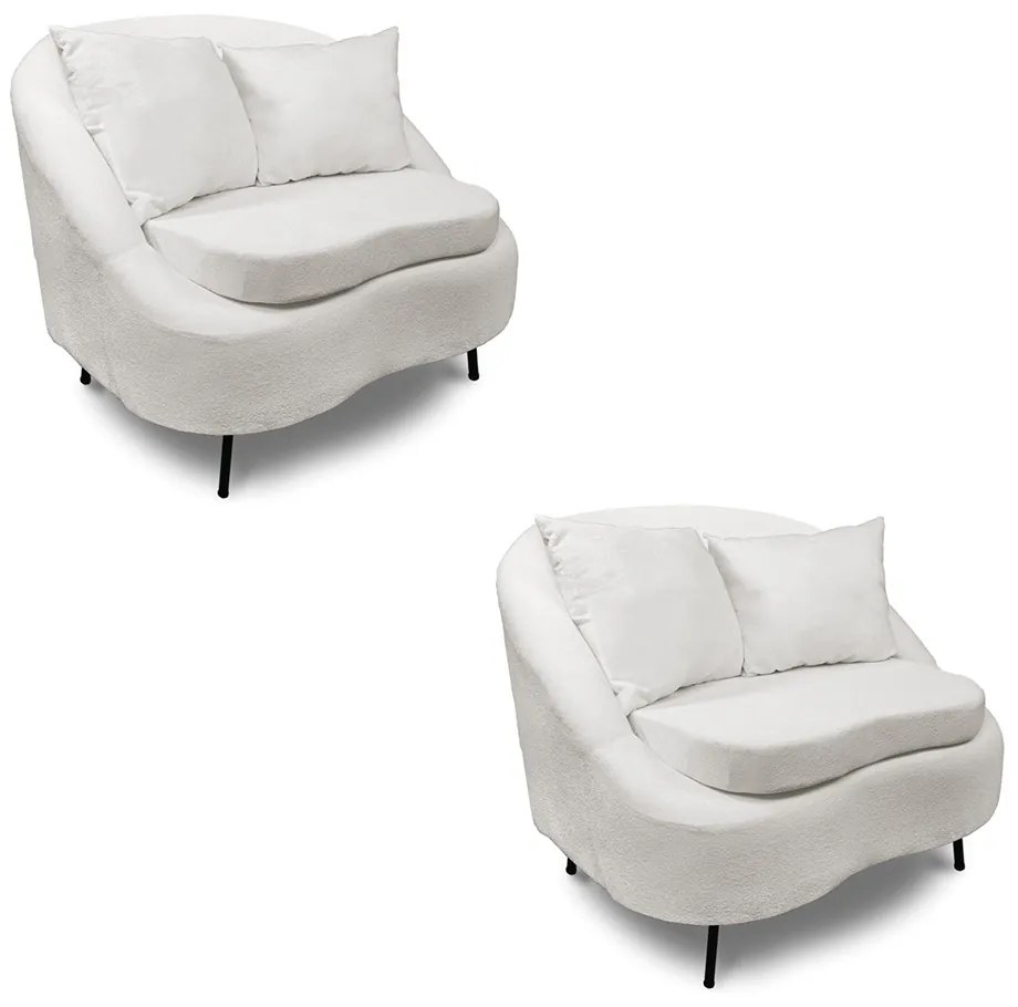 Poltrona Decorativa Orgânica Pé Ferro Preto Kit 2 Zaya Bouclê Offwte - D'Rossi