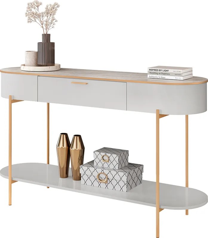 Aparador Amanda 1 Gaveta e 1 Prateleira Pés Metálicos Dourados G18 - Gran Belo - Fendi/Quartzo