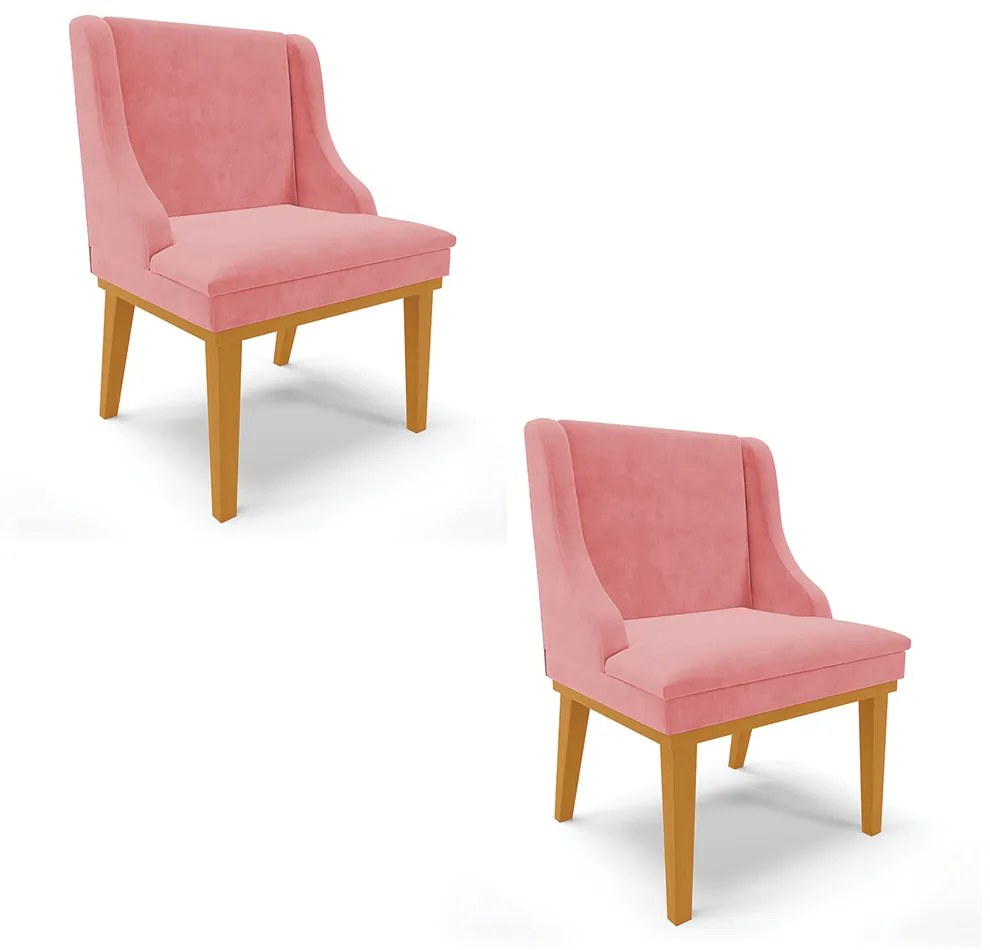 Cadeira Sala Jantar Kit 2 Liz Base Madeira Castanho Suede D03 - D'Rossi - Rose