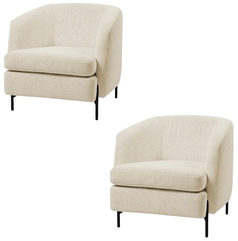 Kit 2 Poltronas Decorativas Sala de Estar Salem Pés Metálicos Bouclê Rústico Off White G92 - Gran Belo
