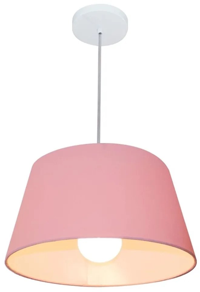 Lustre Pendente Cone Md-4039 Cúpula em Tecido 21/40x30cm Rosa Bebê - Bivolt