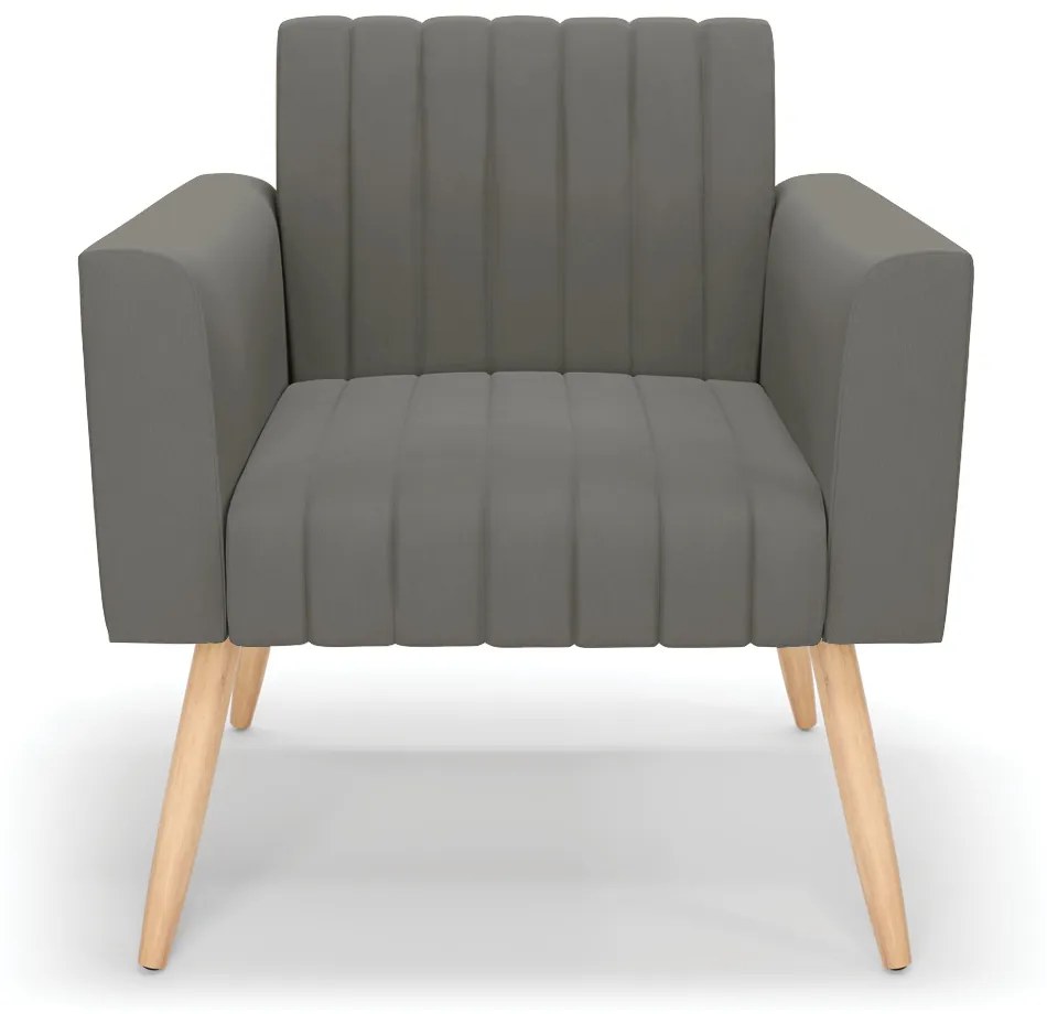 Poltrona Viena Gomada Suede Grafite Pés Palito Natural - D'Rossi