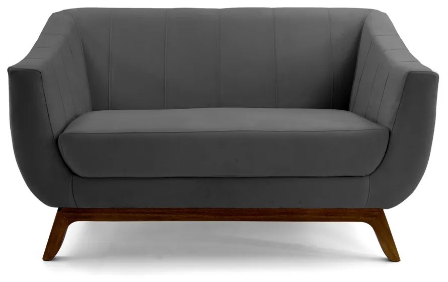 Sofá 2 Lugares Odeon D07 140cm Base Madeira Veludo Cinza - D'Rossi