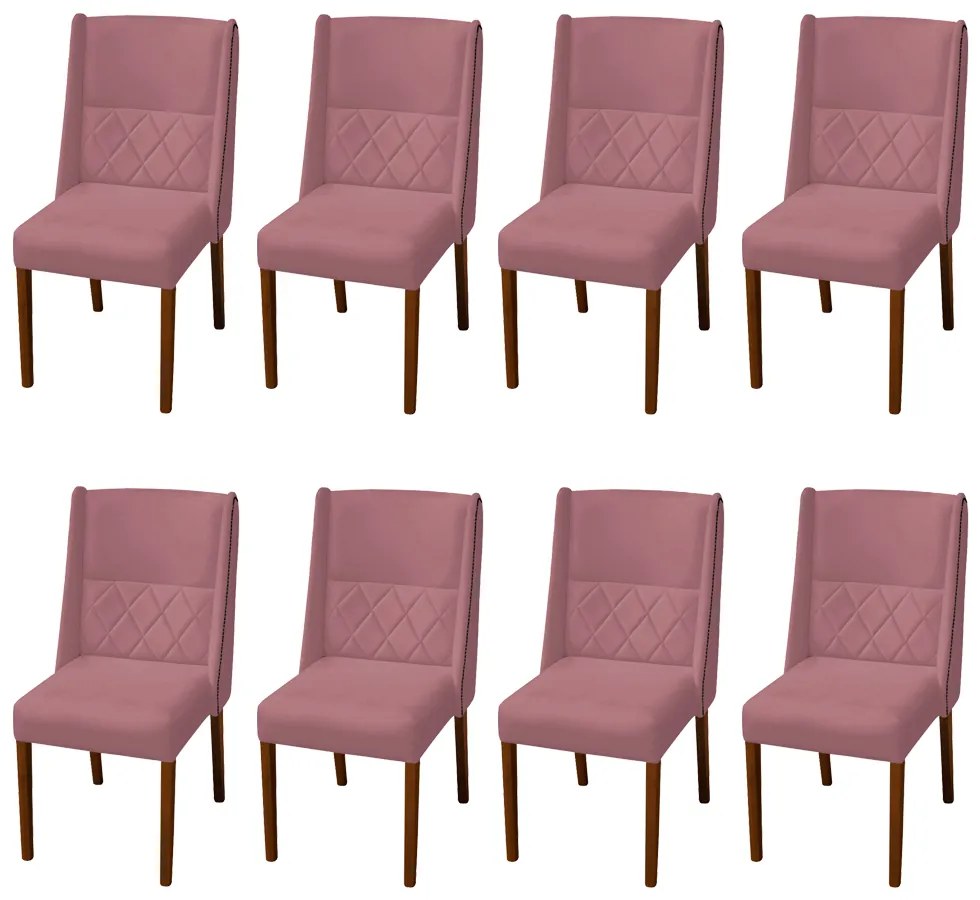 Kit 8 Cadeiras de Jantar Lecce Veludo Rose