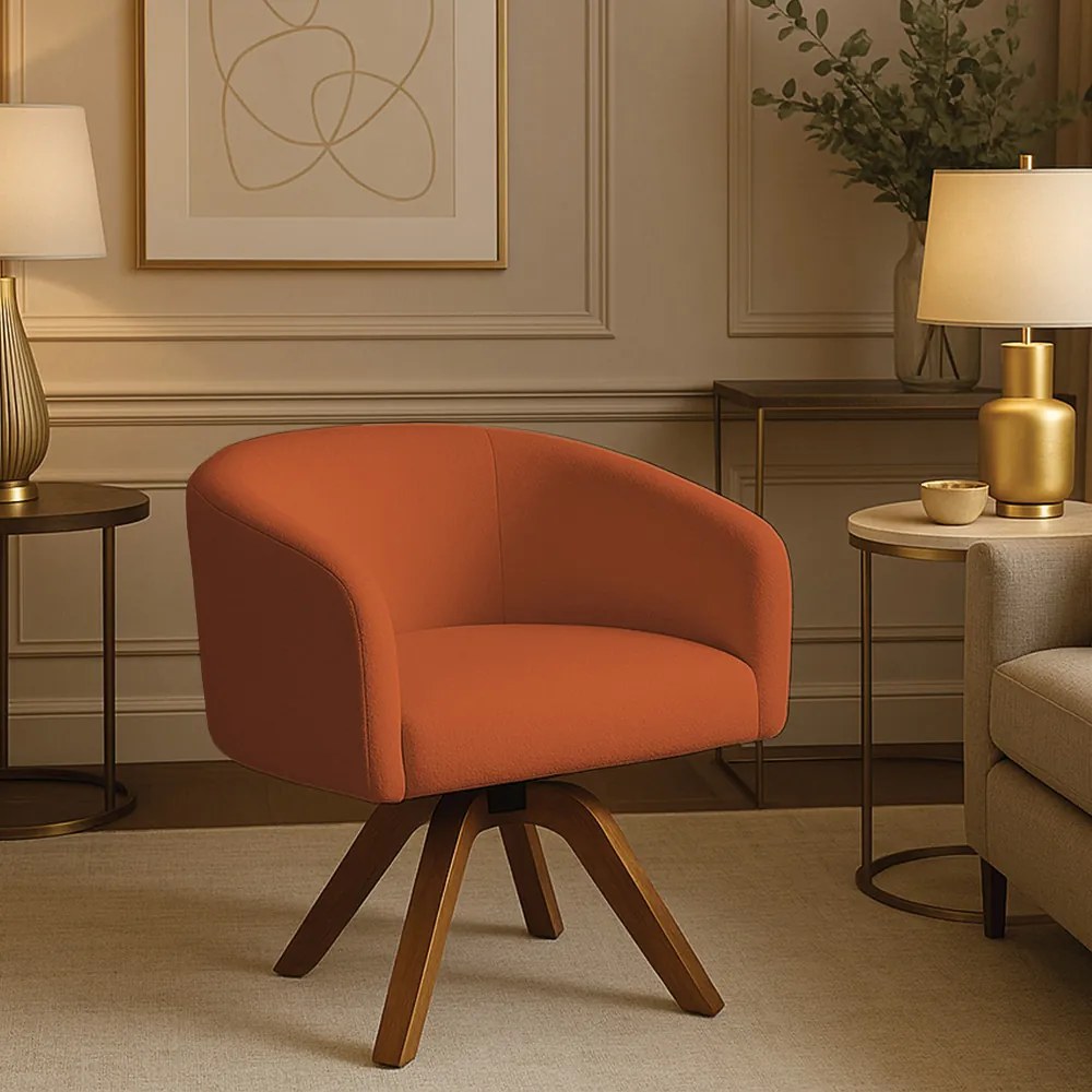 Poltrona Sala Base Giratória Madeira Arielle Bouclê Terracota D03 - D'Rossi