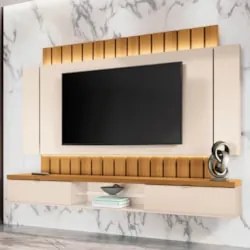 Painel TV 70 Pol 219cm Bancada Suspensa Illusion Off/Cinamomo - HB Móv