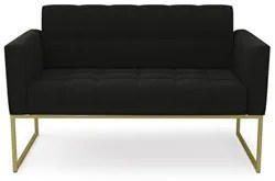 Sofá Namoradeira e 1 Poltrona Base Industrial Dourado Ana Suede Preto