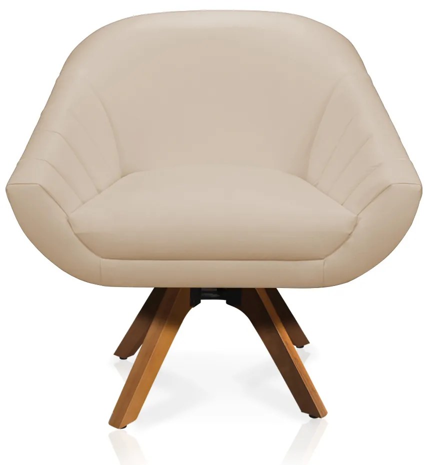 Kit 02 Poltronas Giratória Giovana Corino Bege Base Madeira MM30 - D'Rossi
