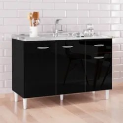 Balcão de Cozinha com Pia Inox 120cm 3 Portas Classic Z46 Preto - Mpoz
