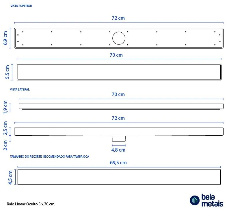 Ralo Linear Oculto 5x70 cm (Bege)