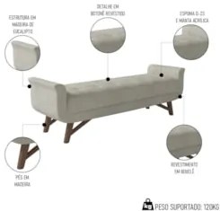 Puff Recamier Calçadeira 140cm Base Madeira Neville Z37 Boucle Cru - M