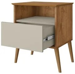 Mesa de Cabeceira Kit 2 45cm 1 Gaveta Caribe B02 Naturalle/Off White -