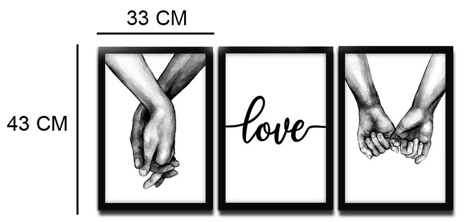 Kit 03 Quadros Decorativos "Mãos Dadas" 43x33 Cm Cada - D'Rossi