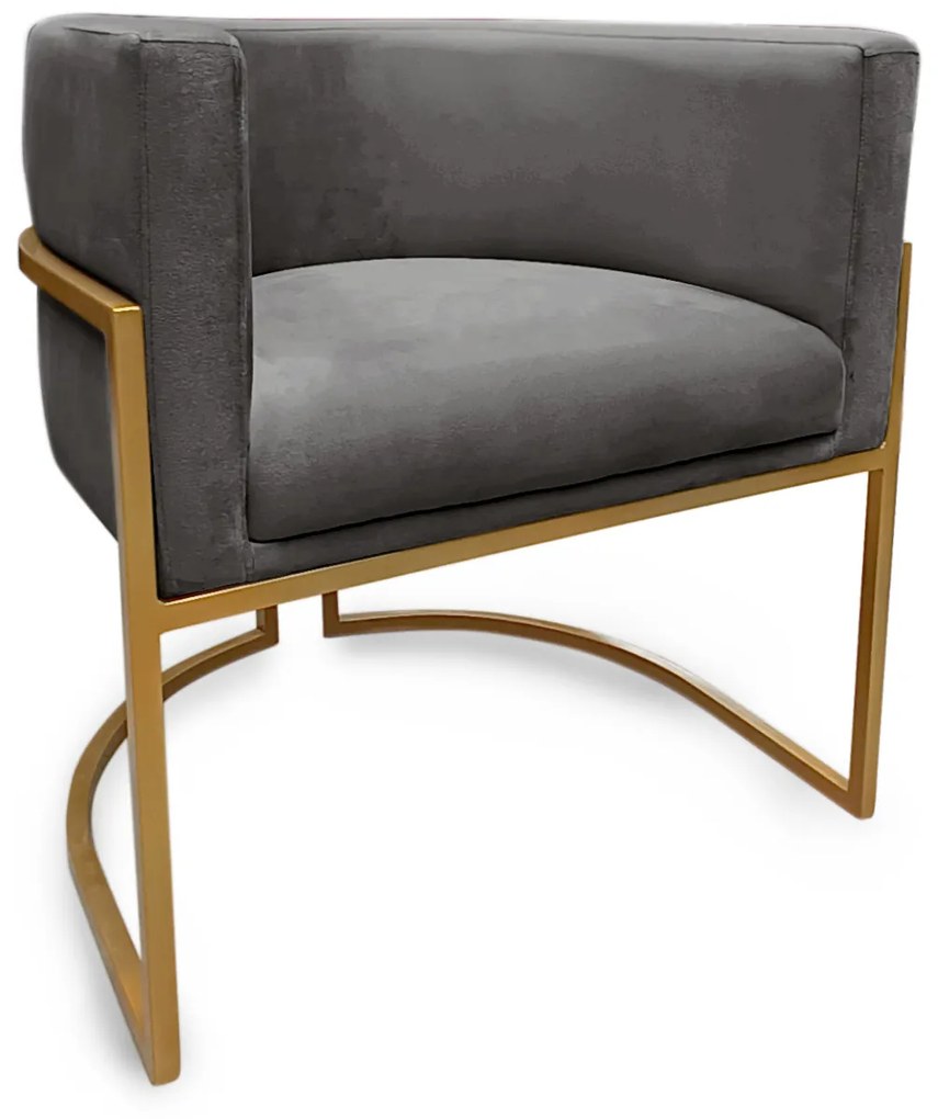 Poltrona Decorativa Base Metal Dourada Luna Veludo Cinza - Sheep Estofados - Cinza