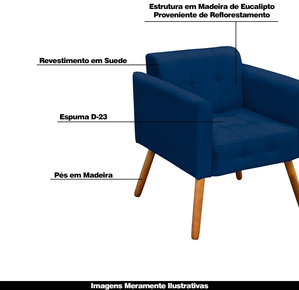 Kit 2 Poltronas Decorativas Pés Palito Karen Suede Azul Marinho G19 - Gran Belo