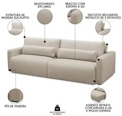 Sofá Retrátil Reclinável 240cm Sinna F05 Linho Bege - Mpozenato