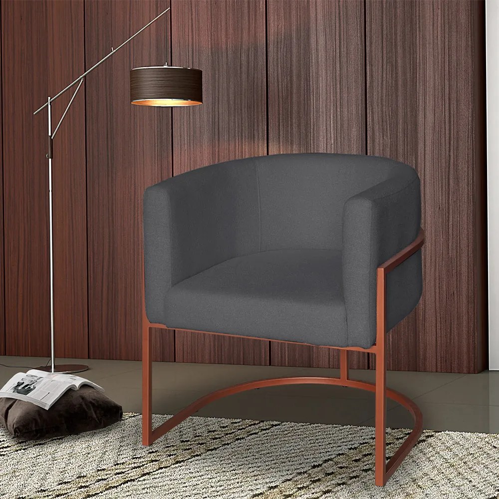 Poltrona Base Industrial Bronze Sala de Estar Lety Veludo - Grafite
