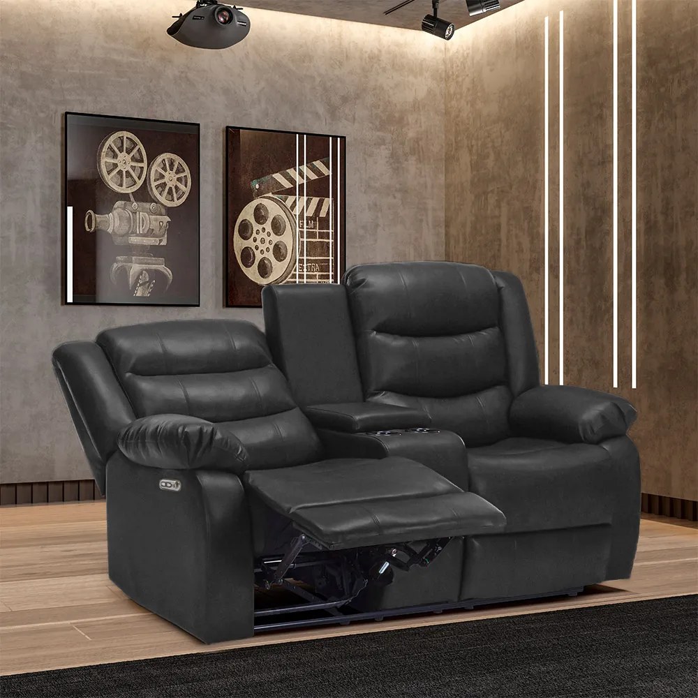 Poltrona Reclinável Elétrica Sala de Cinema Hollywood 2 Lugares com Massagem Aquecimento Baú Entrada USB/USB-C PU Preto G94 - Gran Belo