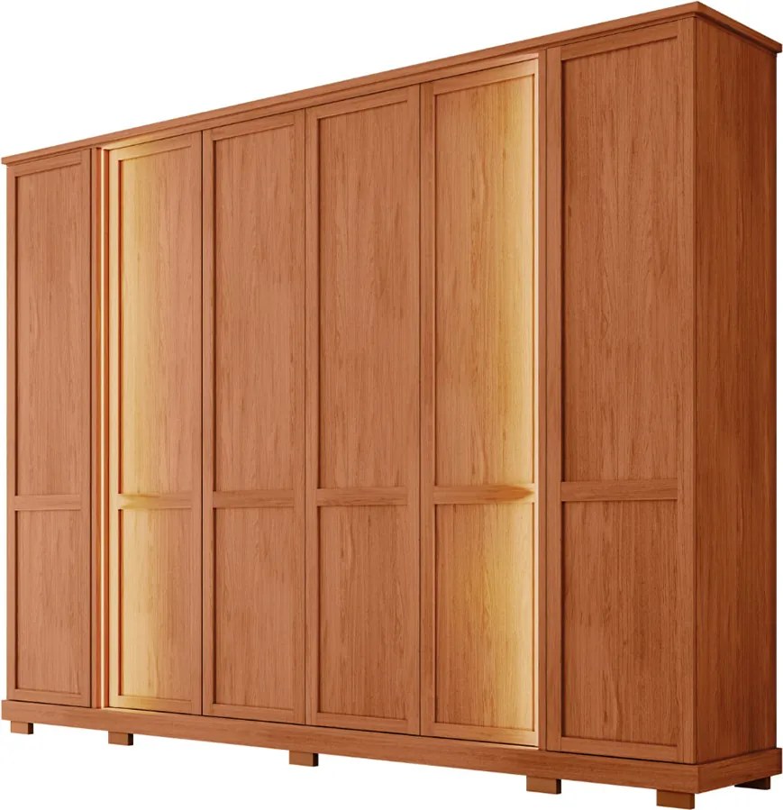 Guarda Roupa Casal Magno 6 Portas de Bater 4 Gavetas e LED MDF Freijo G11 - Gran Belo
