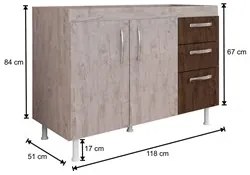 Balcão Gabinete Para Pia 120cm Nathan 2 Portas Rústico/Chocolate - Nat
