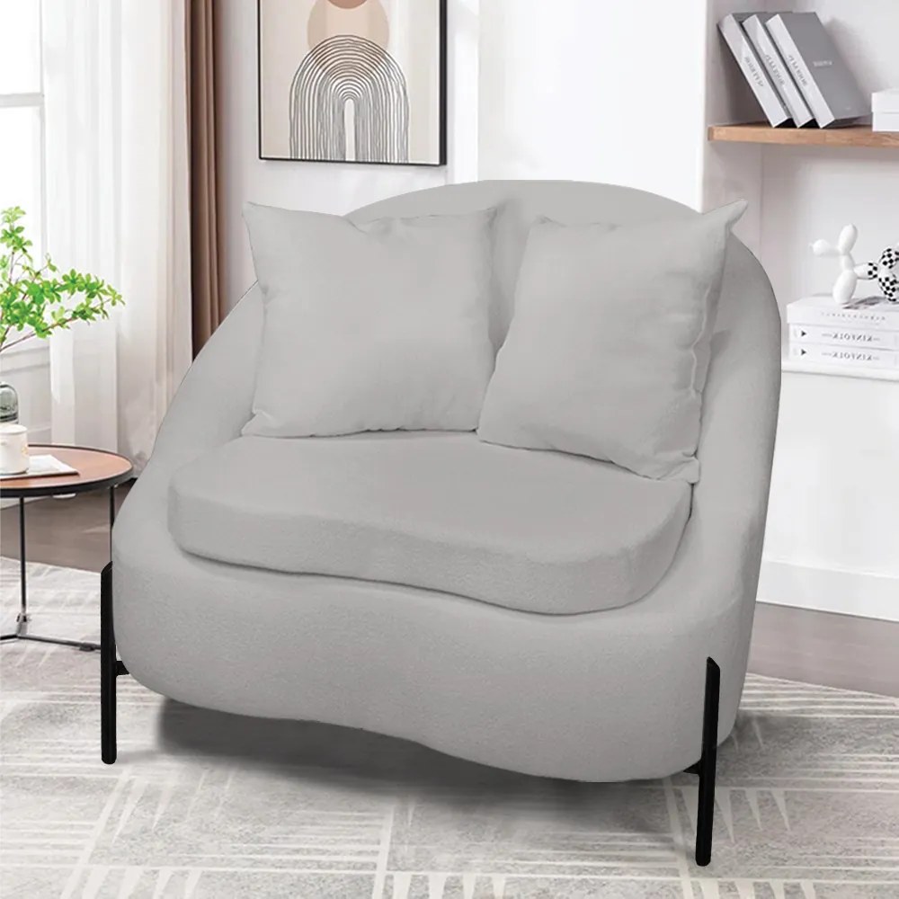 Poltrona Decorativa Orgânica Pé de Metal Preto Kit 2 Zaya Bouclê C05 - D'Rossi - Cinza