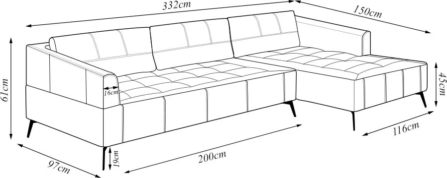 Sofá Bipartido Sala de Estar Kiara 332cm Chaise Direito Pés de Ferro Couro Marrom G52 - Gran Belo