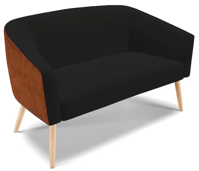 Namoradeira e 2 Poltronas Pé Palito Natural Stella Nozes/Linho Preto  D03 - D'Rossi