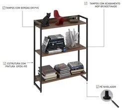 Estante Livreiro Dynamica Industrial 80cm 3 Prateleiras C08 Nogal - Mp