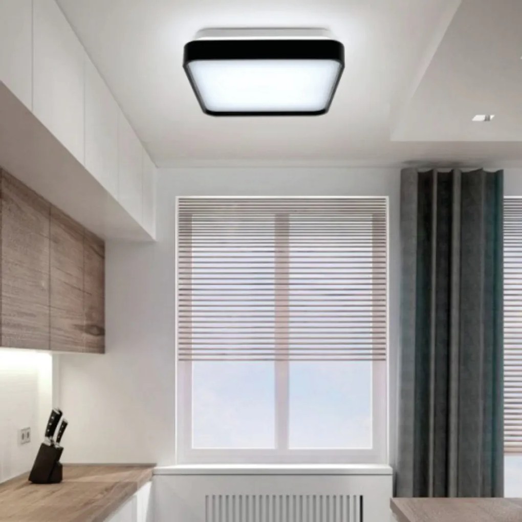 Plafon Black 12W Led 6500K 28X28X7,5Cm Ip20 Bivolt Preto - Opus Hm 800...