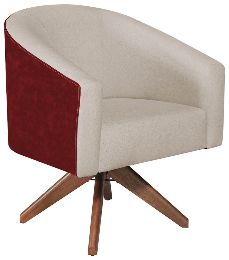 Poltrona Luiza Base Giratória de Madeira Factor Vermelho e Linho - ADJ Decor