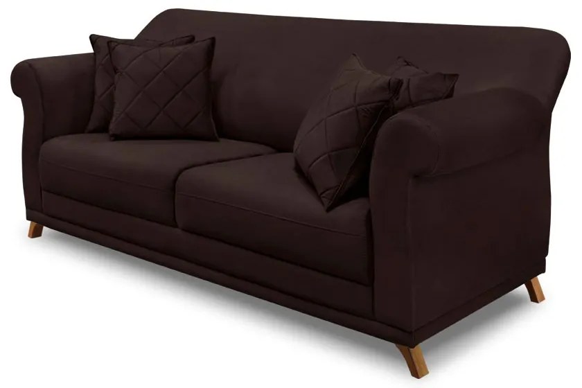 Sofá Decorativo 220cm 3 Lugares com 4 Almofadas Armstrong Suede Café G63 - Gran Belo