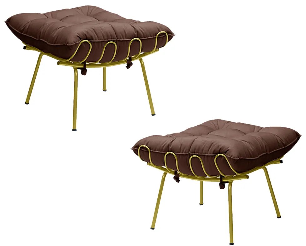 Kit 2 Puff Decorativo Sala de Estar Abel Pés Dourado Suede Marrom G41 - Gran Belo