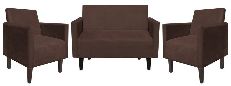 Kit Namoradeira 02 Lugares e 02 Poltronas Jade Suede Marrom Pés Chanfrado Tabaco - D'Rossi