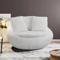 Poltrona Decorativa Redonda Giratória com Almofadas Saphire Z32 Boucle